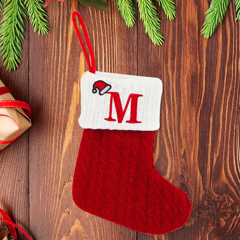 Heureppy Christmas Stockings Small Xmas English Letters Hanging Stockings Christmas Socks Double Sided Fireplace Hanging Stockings for Christmas Party Decoration New Year Party Gift Favors Supplies (Letter M) - Image 5